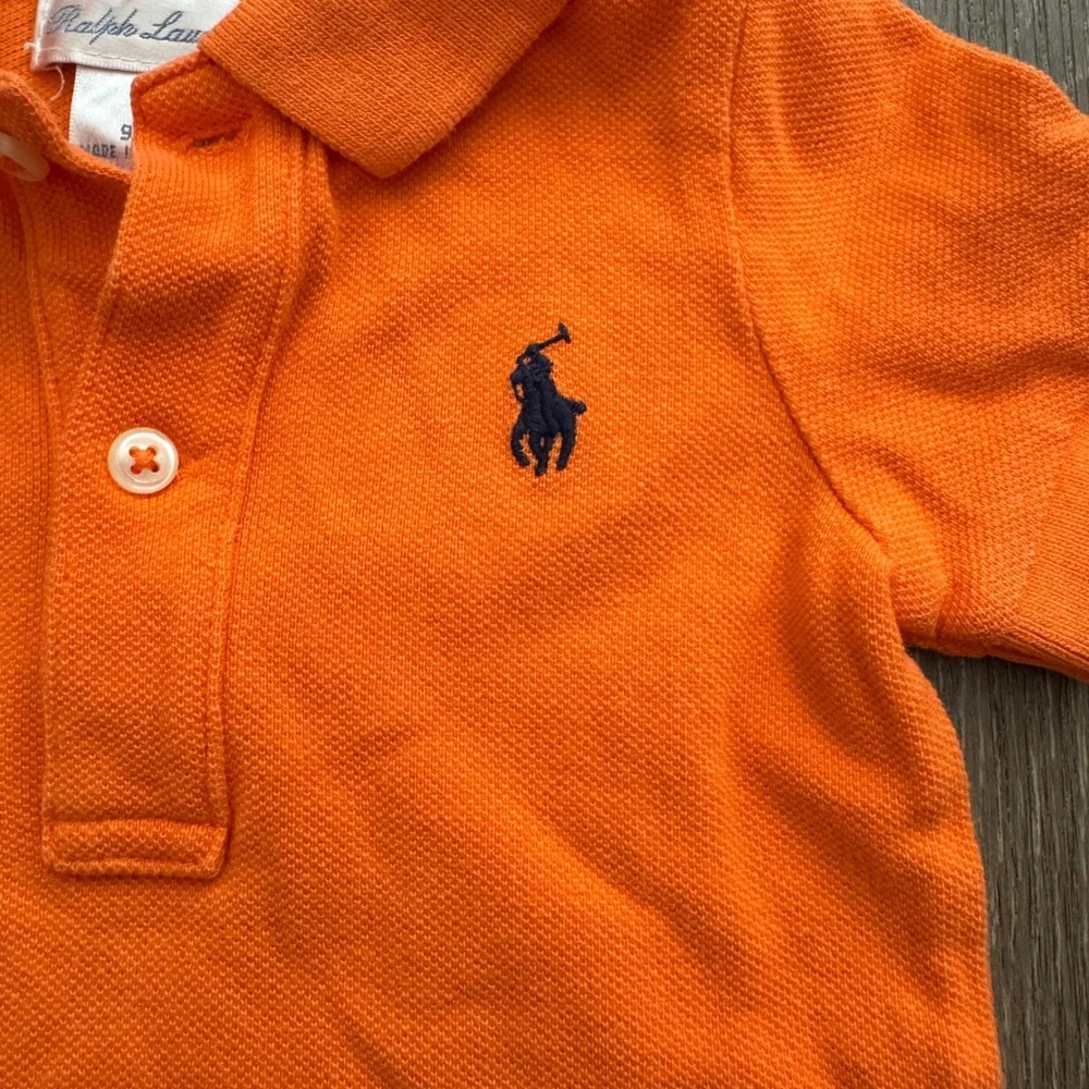 Ralph Lauren Polo Bodysuit Kids 9M Orange Short Sleeve Pique Cotton Pony Logo